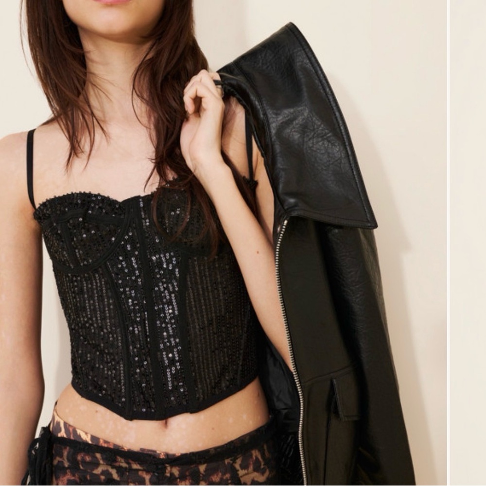 Urban Outfitters Black Sequin Corset Crop Top